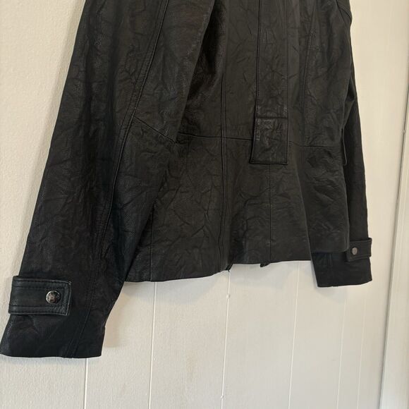 Kenneth Cole Genuine Leather Jacket Women's Small Black Button Biker Classic 90s - Picture 6 of 12